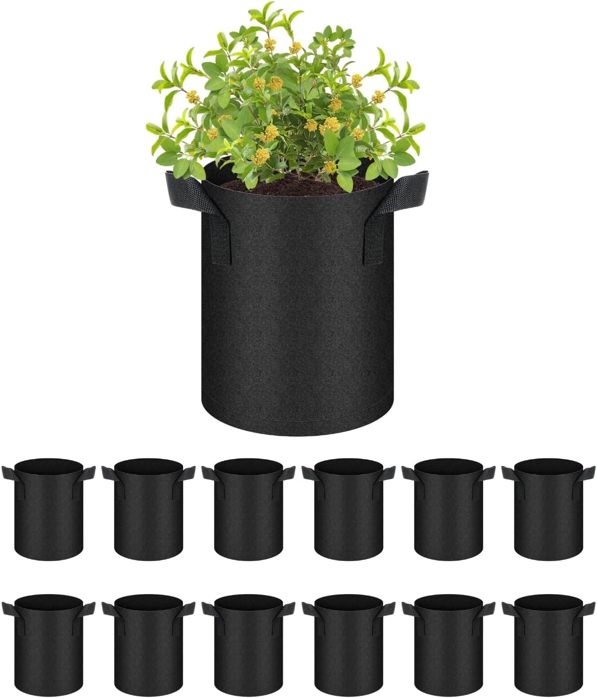 HealSmart 10 Gallon 12 Pack Nonwoven Grow Bags, Aeration Fabric Pots with Handles, Heavy Duty Garden Grow Pots for Tomato Vegetables Flowers, 12 Plant Labels, Black