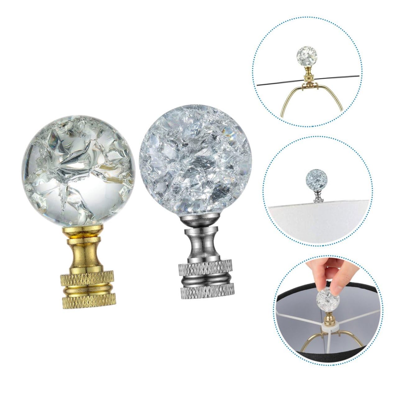 GARVALON 2 Stück Dekorative Lampenaufsätze aus Metall Glas Kristall Kugel Lampenkappen für Tisch Stehlampen Warm Leuchtend Langlebig und Einfach Montierbar