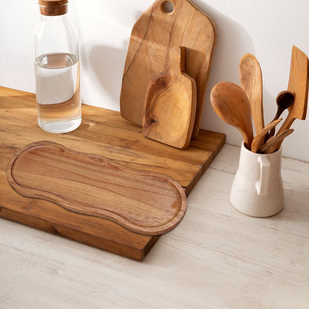 Lot De 2 Plateaux De Service Rectangulaires en Bois, Élégants Plateaux À Bijoux pour Présenter Aliments, Légumes Fruits.
