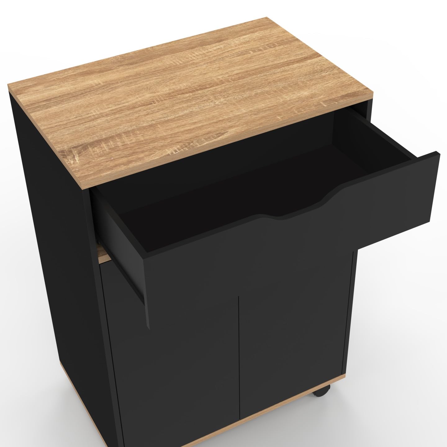 IDMarket - Desserte de cuisine COSY placard avec tiroir bois noir et plateaux façon hêtre L.60 CM