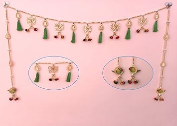 CREYENTES Diwali Toran Door Hanging Toran/Door Hanging/Window Valance Home Decor Pooja bandanwaar for Diwali Decoration Items for Home Decor - 3 feet (G_Ganesh GOL Kalsh_P_Latkan)
