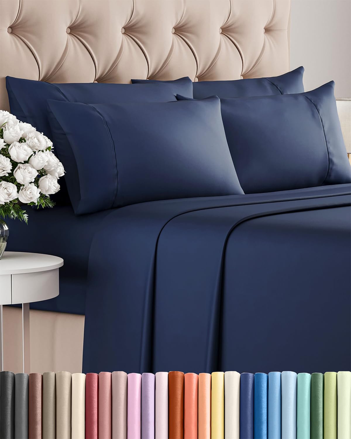 Queen Size Sheet Set - 6 Piece Set - Hotel Luxury Bed Sheets - Extra Soft - Deep Pockets - Easy Fit - Breathable & Cooling Sheets - Wrinkle Free -Comfy - Navy Blue Bed Sheets - 6 Pc Queen, Royal Blue