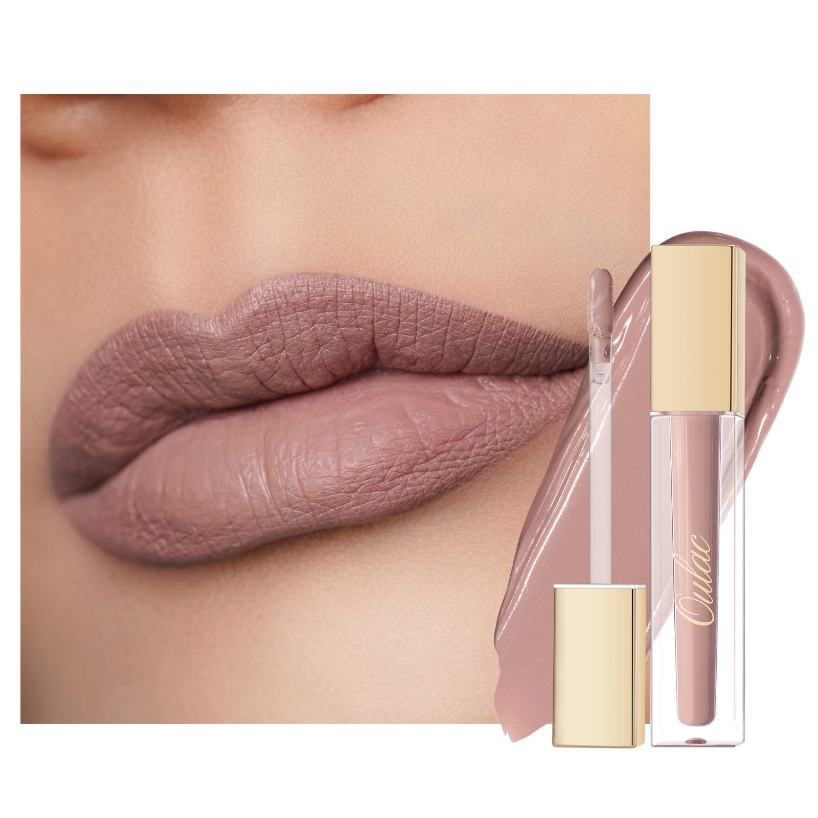 Oulac Nude Pintalabios Mate Líquido - Beige Larga Duración Labios, Muy Pigmentadas, Cobertura Total Barra de Labios, Fórmula Cremosa, Sin Transferencia,Con Aceite de Rosa, Vegano&Cruelty free M19