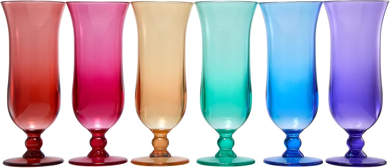 Unbreakable Pina Colada, Daiquiri, Frozen Cocktails & Juice Glasses, Hurricane Glassware, 14oz - 6 Set - Reusable Acrylic Dishwasher Safe Shatterproof BPA-free Plastic Cup, Tropical Cocktail Tall Cups