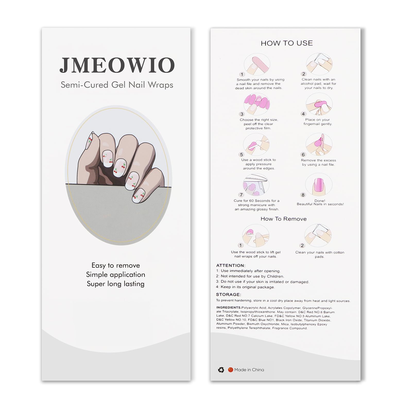 JMEOWIO Żel do paznokci Naklejki Francuskie Cherry Tip Naklejki do paznokci Żel Nail Art Naklejki Dekoracja