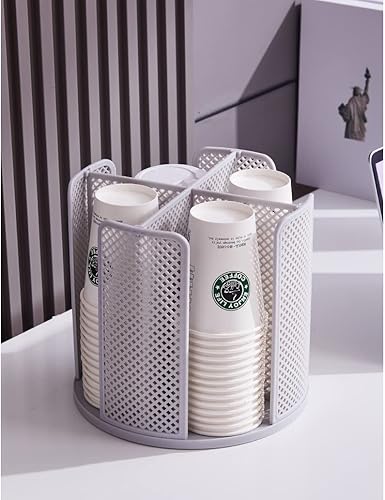 Miniatura 8 de RUNAAJA Dispensador de tazas giratorio con 4 compartimentos para tazas y tapas, dispensador de tazas de café de 10 a 16 onzas para encimera,