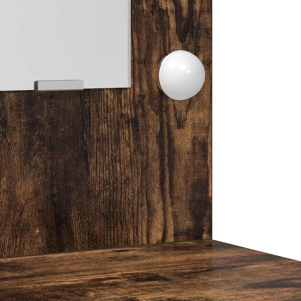 Tavolo da trucco rovere fumé con luce LED, specchio piano e 2 cassetti, mobiletto salvaspazio per camera da letto, scrivania consolle per make up e organizzatore cosmetici