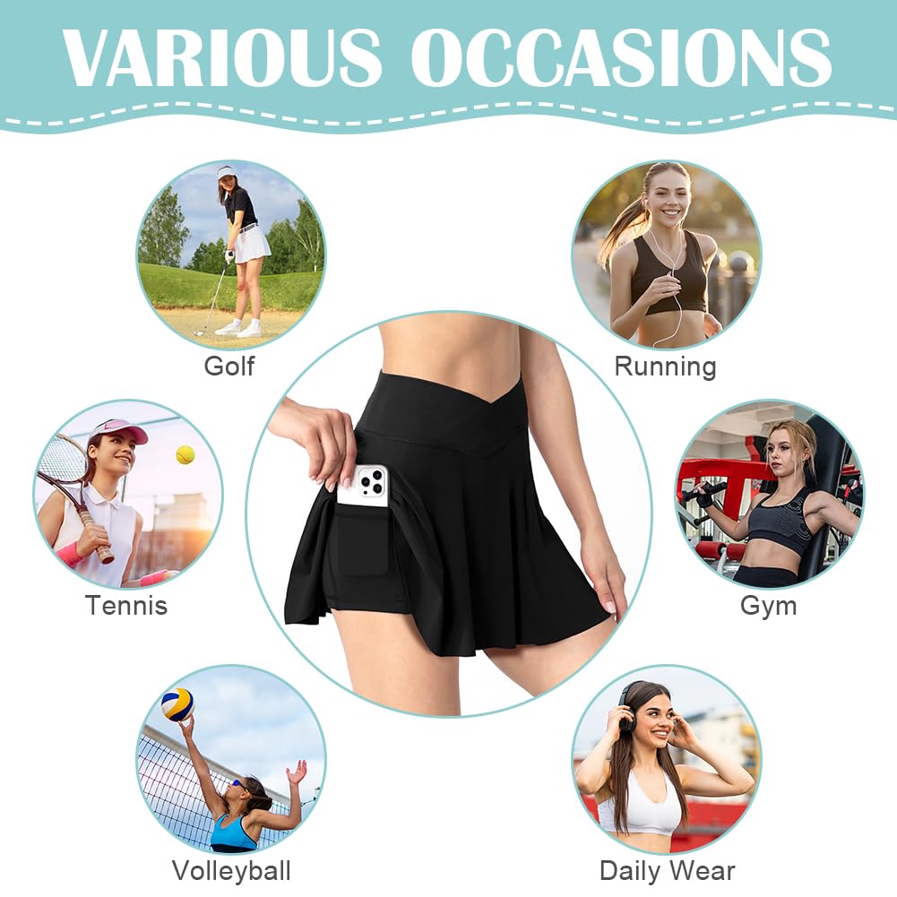 AUYAO Falda Tenis Mujer, Falda Deportiva de Verano con Bolsillo y Pantalón, Faldas de Tenis Plisadas para Mujeres para Golf Senderismo Correr Tenis Ciclismo