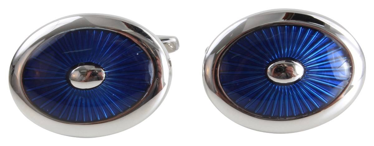 Zennor Mens Enamel Oval Cufflinks - Blue/Silver
