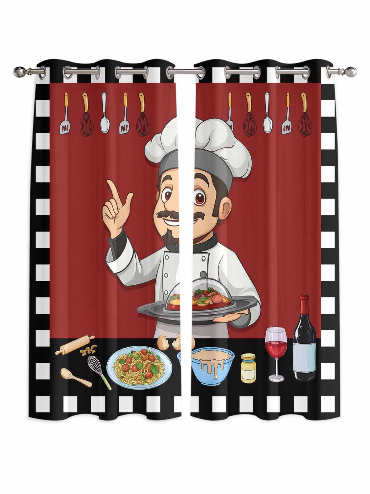 Cheg Red Window Curtains Panels with Silver Grommet,Black White Check Buffalo Plaid Grid Lattice Kitchen Cafe Curtain Draperies Window Treatment Set for Living Room/Bedroom/Bathroom/Cafe,84x84