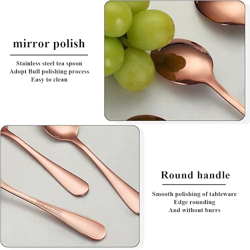 Miniatura 5 de 12 cucharaditas de oro rosa, chapado en titanio de acero inoxidable de 5.5 in, cubiertos para té, café, pasteles, postres, ensaladas, aptas para
