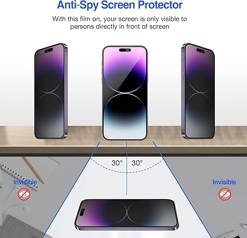 Miniatura 5 de ProCase Paquete de 2 protectores de pantalla de privacidad para iPhone 14 Pro Max 2022, protector de pantalla de vidrio templado oscuro 9H antiespía