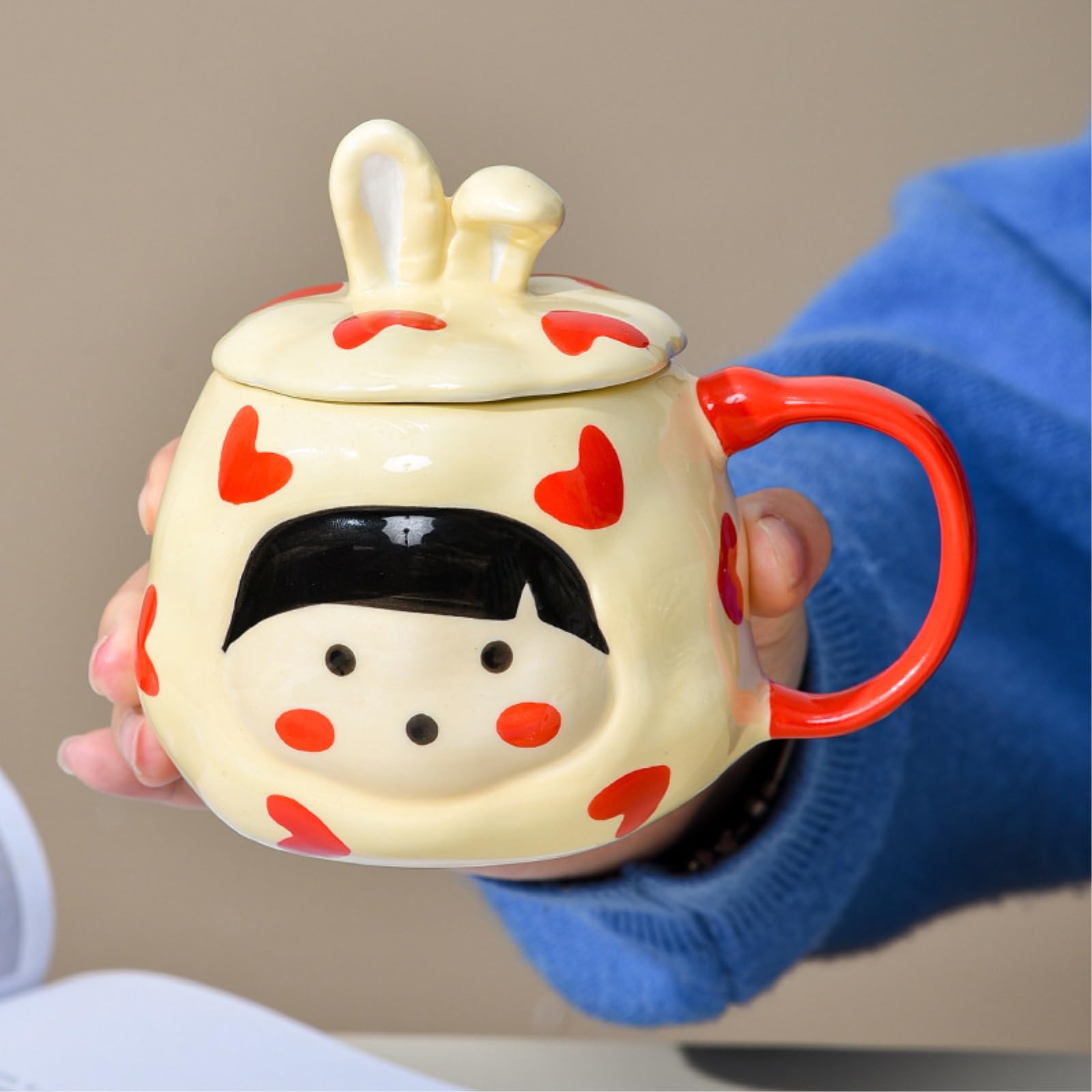 Taza creativa de cerámica con tapa, 500 ml, color negro, 500 ml
