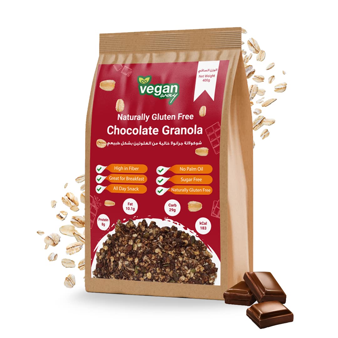Veganway Vegan Way Chocolate Granola 400g | Granola for Breakfast | Diet Snacks | Wholegrain Cereal | Handmade | Gluten-Free | Vegan | Healthy | No Preservatives | Superfood for Breakfast
