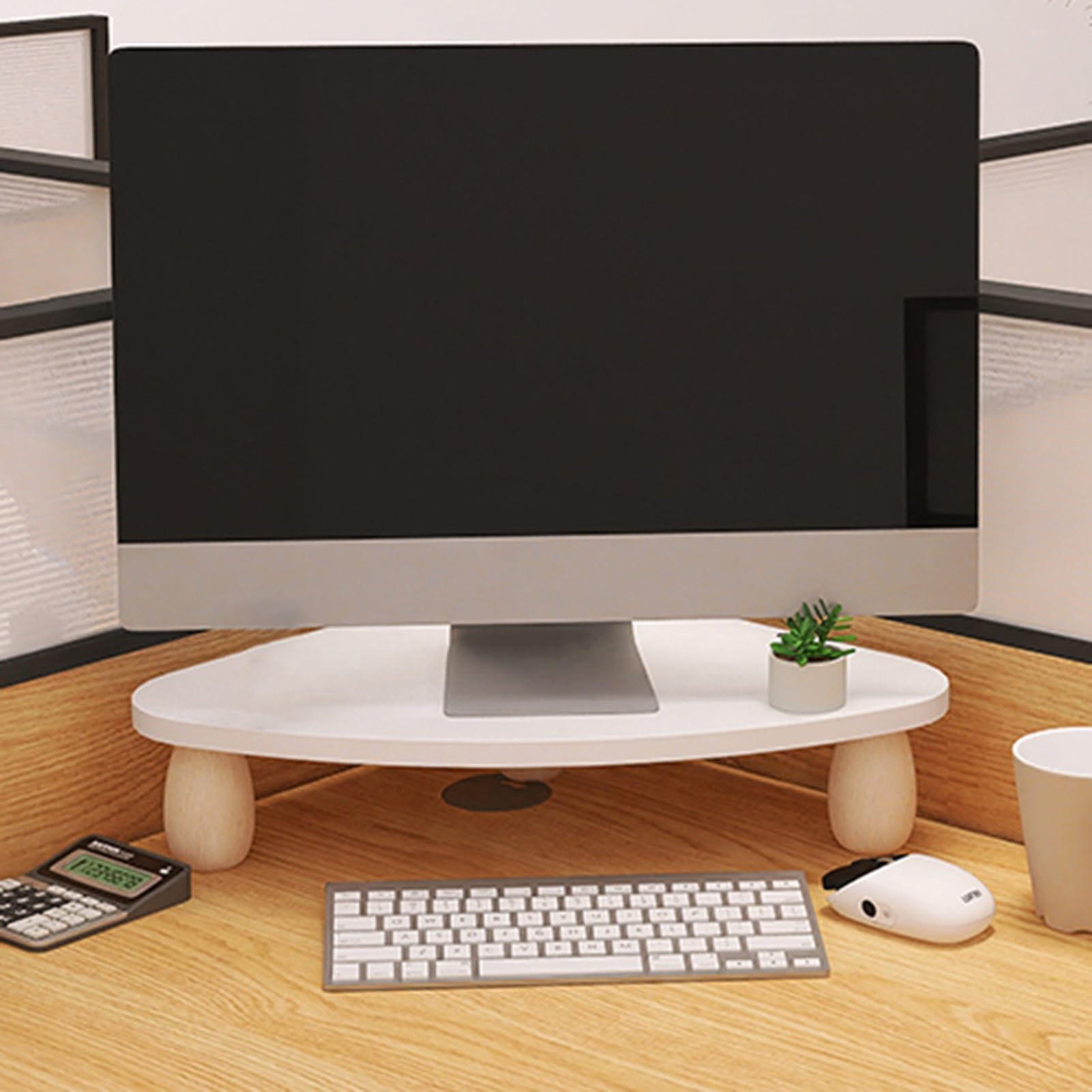CGJseFH computer stand, Corner Monitor Stand Solid Wood Desktop Shelf, Computer Elevated Riser, Triangle Storage Rack Space Saving Holder for Office Home(White)
