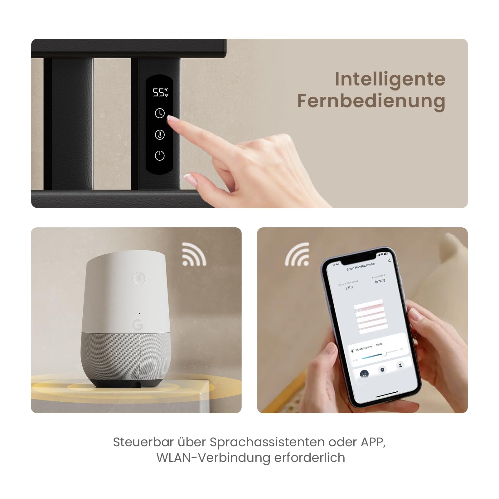 EMKE Elektrischer Handtuchheizkörper 1000x500 mm, Badheizkörper mit WiFi-App-Steuerung, Timer & Thermostat, Handtuchwärmer zur Wandmontage, 320W, IPX5, Schwarz