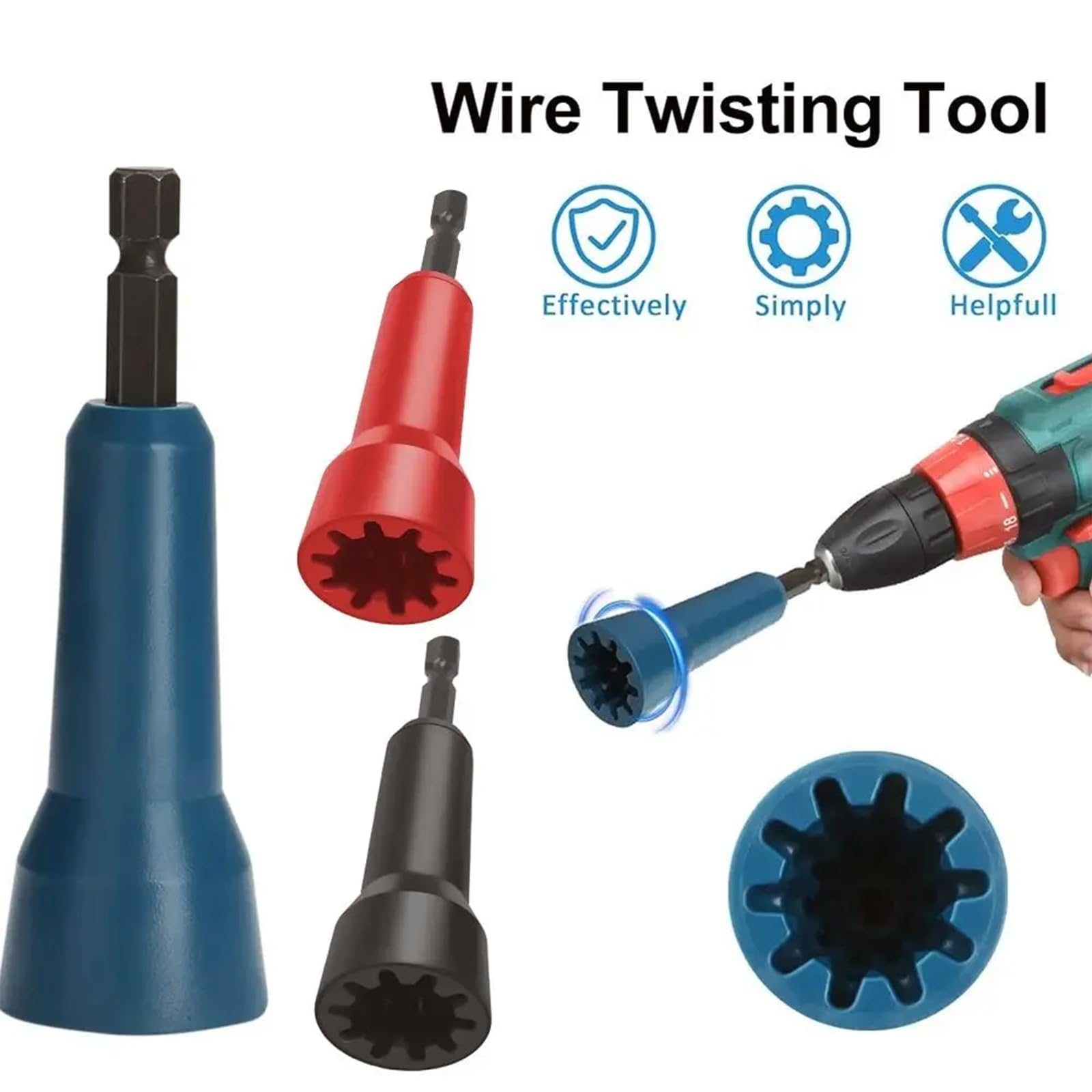 3 Pcs Wire Twister Tool for Drill,Wire Nut Twister,Spin Twist Wire Connector,Cable Stripping and Twisting Tool with 1/4" Chuck for Electric Cable(Black,Red,Blue) — Amazon image 6