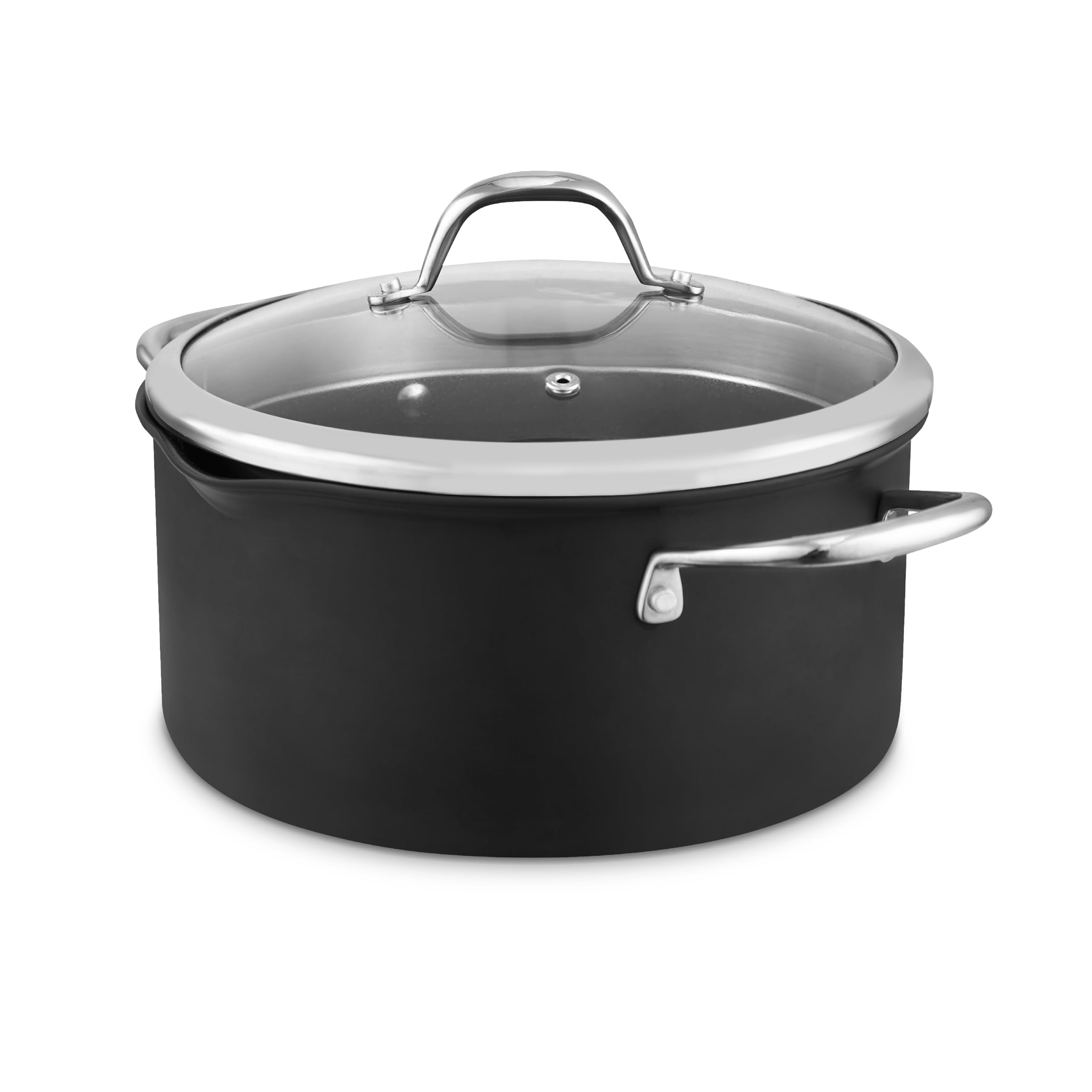 GF900254 Good Food in partnership with Tower Hard Anodised 24cm Casserole Dish with Tempered Glass Lid, Pouring Lips, 10x Stronger Superior Ceramic Non-Stick Coating, Induction Compatible, Grey