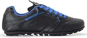 Chuteira Couro Legitimo Society Campo Grama Sintética Preto Azul Royal Sola Borracha Colado Costurado