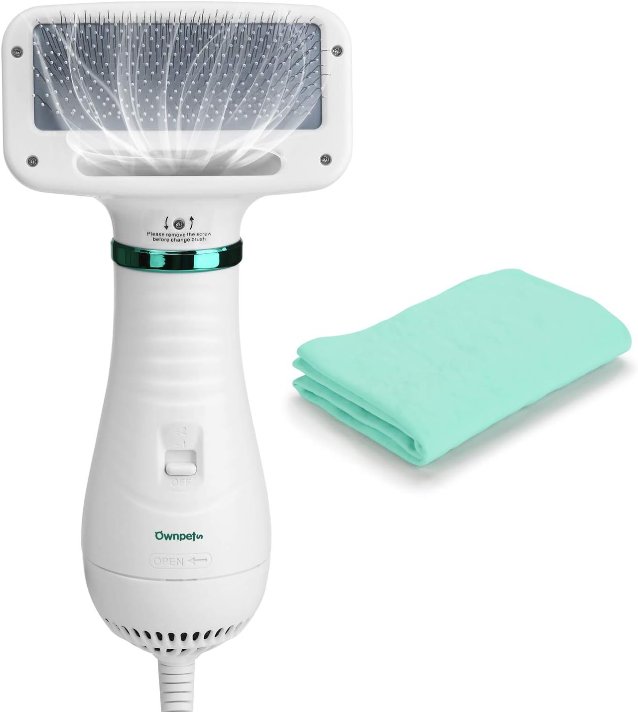 Ownpets 2 in 1 Pet Hair Dryer Brush, Portable & Quiet dog Hair Grooming dryer with Slicker Brush, Adjustable Temperature, Perfect Home Pet Care for Medium Small Dogs, Cats