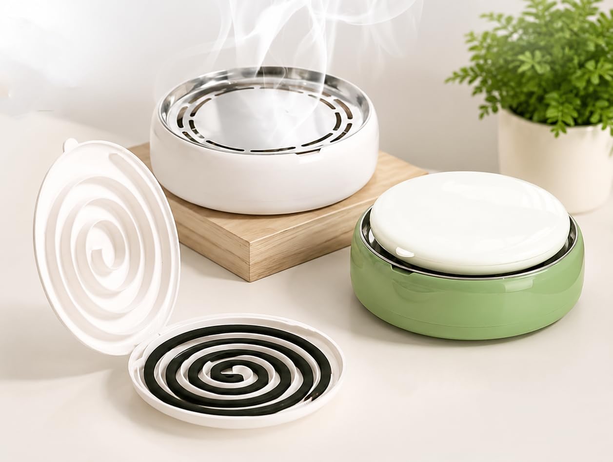 Mosquito Coil Burner Stand, Mosquito Coil Holder with Lid, Durable Stainless Steel Coil Stand, Anti Rust Ash Collector, Portable Coil Case for Home Balcony Terrace Outdoor Use-image-43