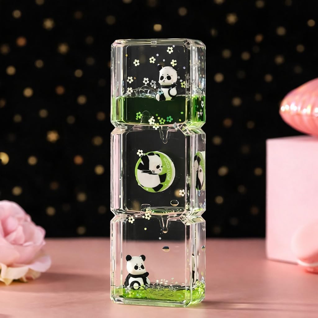 Liquid Motion Stress Relief Desk Toy with Panda Design, Colourful Oil Drop Hourglass Timer, Sensory Item for Kids & Adults, Office Desk Accessory, Home Decor & Gifting-image-7