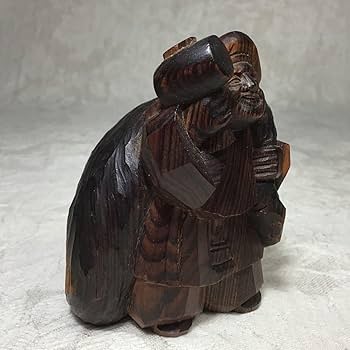 極上品 仏教工芸品 一刀彫 総ケヤキ材 福神 恵比寿 大黒 ki-2036