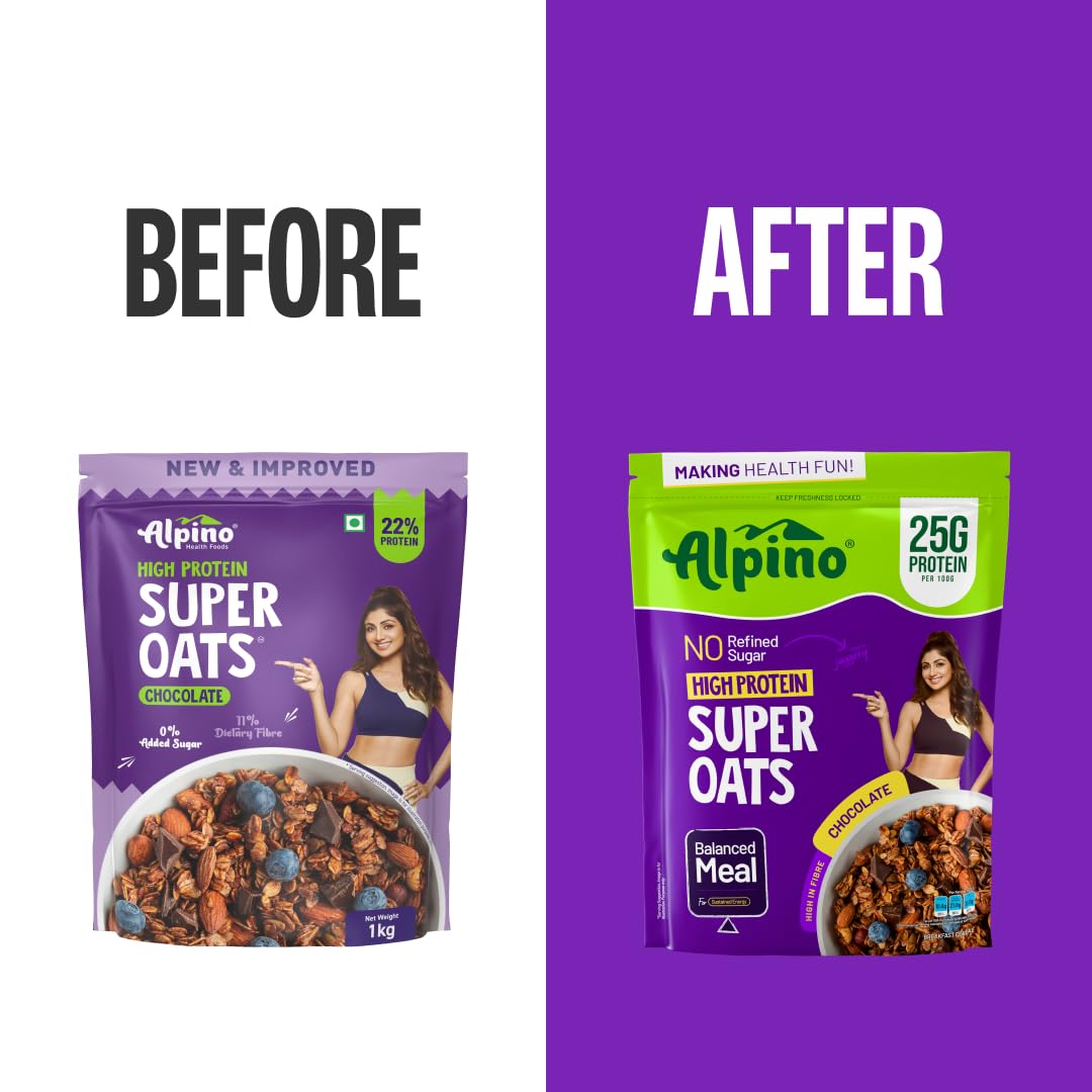 ALPINO 25g High Protein Super Oats Chocolate 400g – Rolled Oats with Peanut Butter, Cocoa, Nuts & Seeds – Zero Added Sugar & Salt – Source of Dietary Fibre & Healthy Fats 1