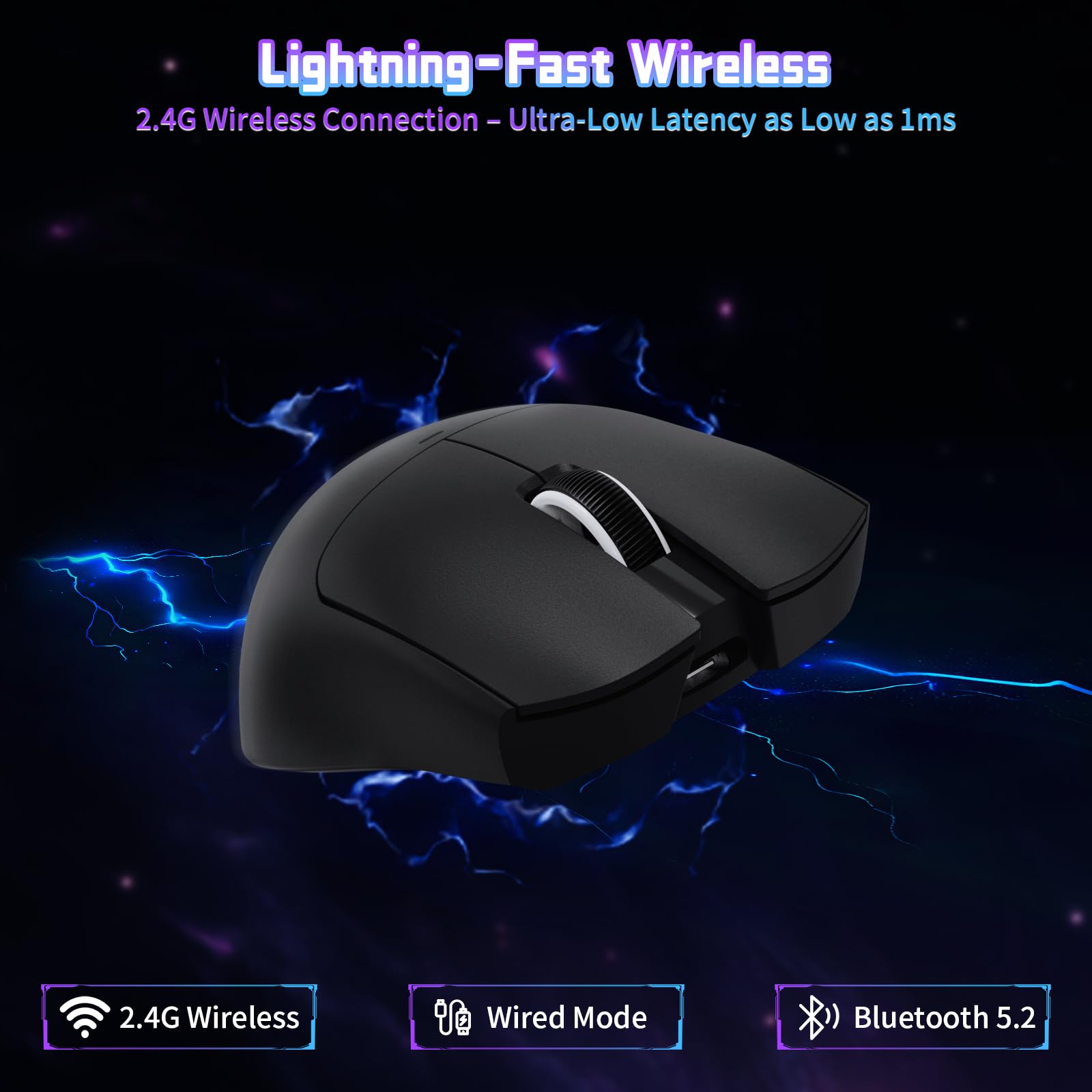 ATTACK SHARK X11SE Kabellose Gaming-Maus, 63g Superleicht, mit PixArt PAW3311-Sensor, 22000 DPI, Tri-Mode BT/2,4 GHz/Kabelgebunden, 1000Hz, 300mAh Battery, Dual-Treiber, für PC/Xbox/PS/Mac, Schwarz - 4