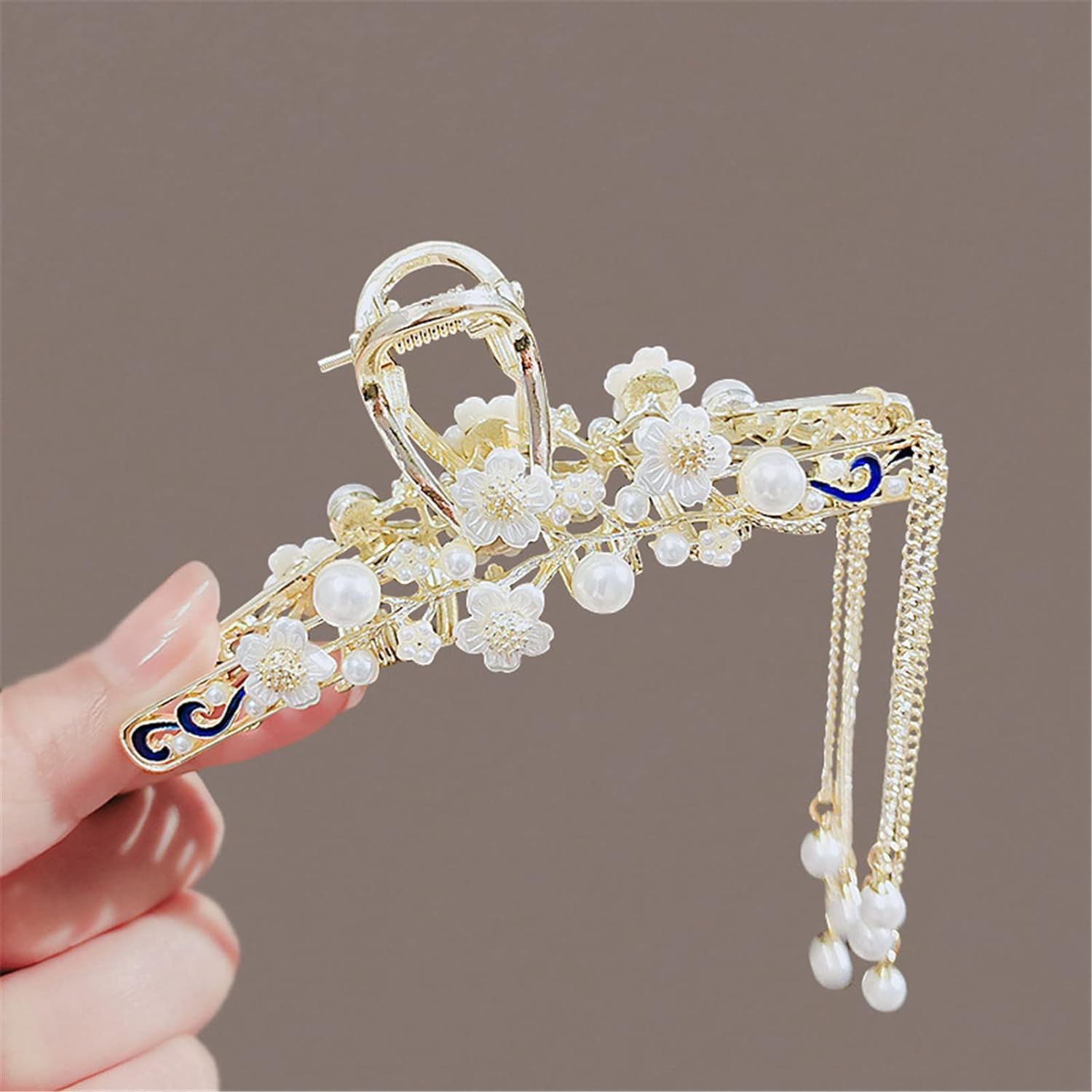 Grandi fermagli for capelli, retro perla fiore nappa grande clip di cattura capelli coreani cattura squalo clip accessori for capelli forcina TS5324-2 (Color : TS53241)