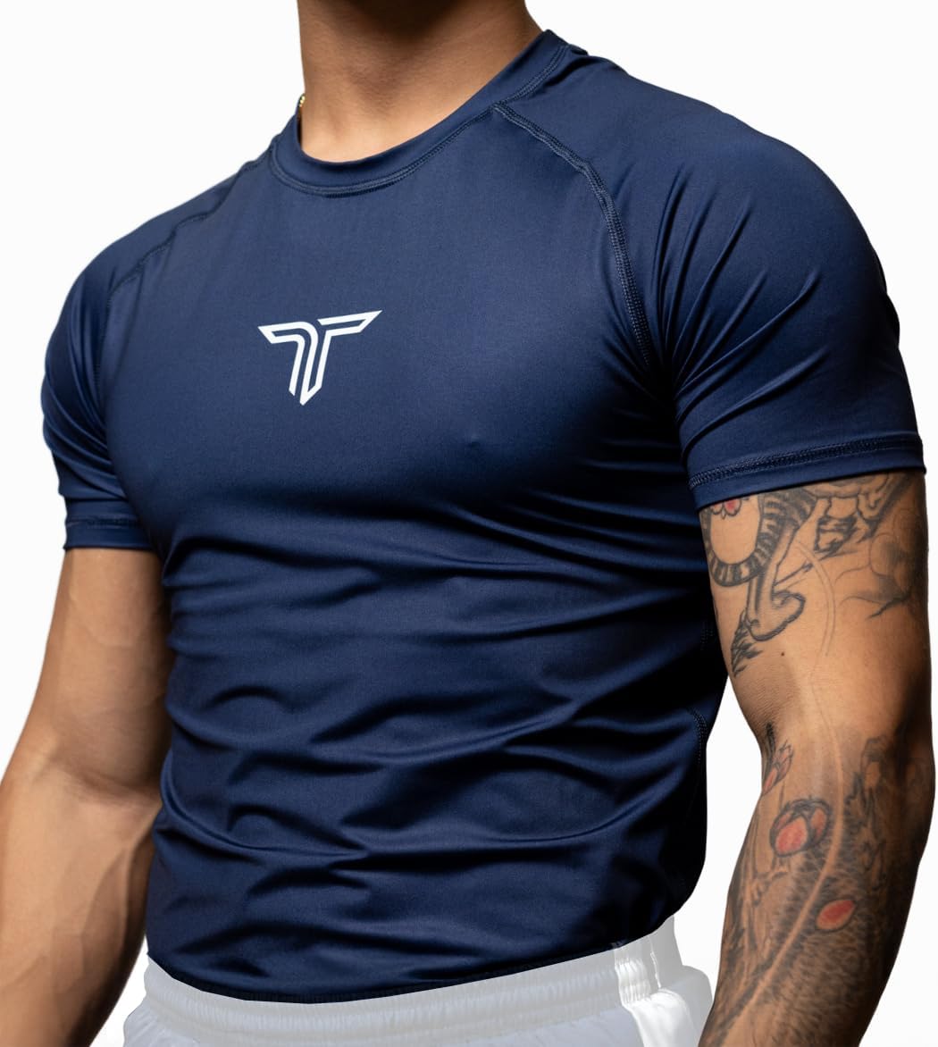 Takedown Short Sleeve Rashguard for Men - Breathable MMA Compression Shirt for Jiu Jitsu, BJJ, Wrestling, Running, & Workouts