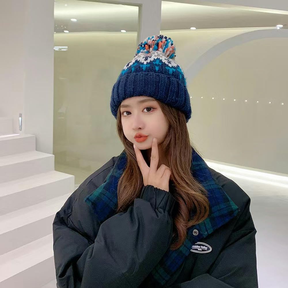 Czapki dla kobiet zimowa dzianinowa czapka beanie z pomponem vintage ciepła czapka dla kobiet miękka elastyczna czapka narciarska