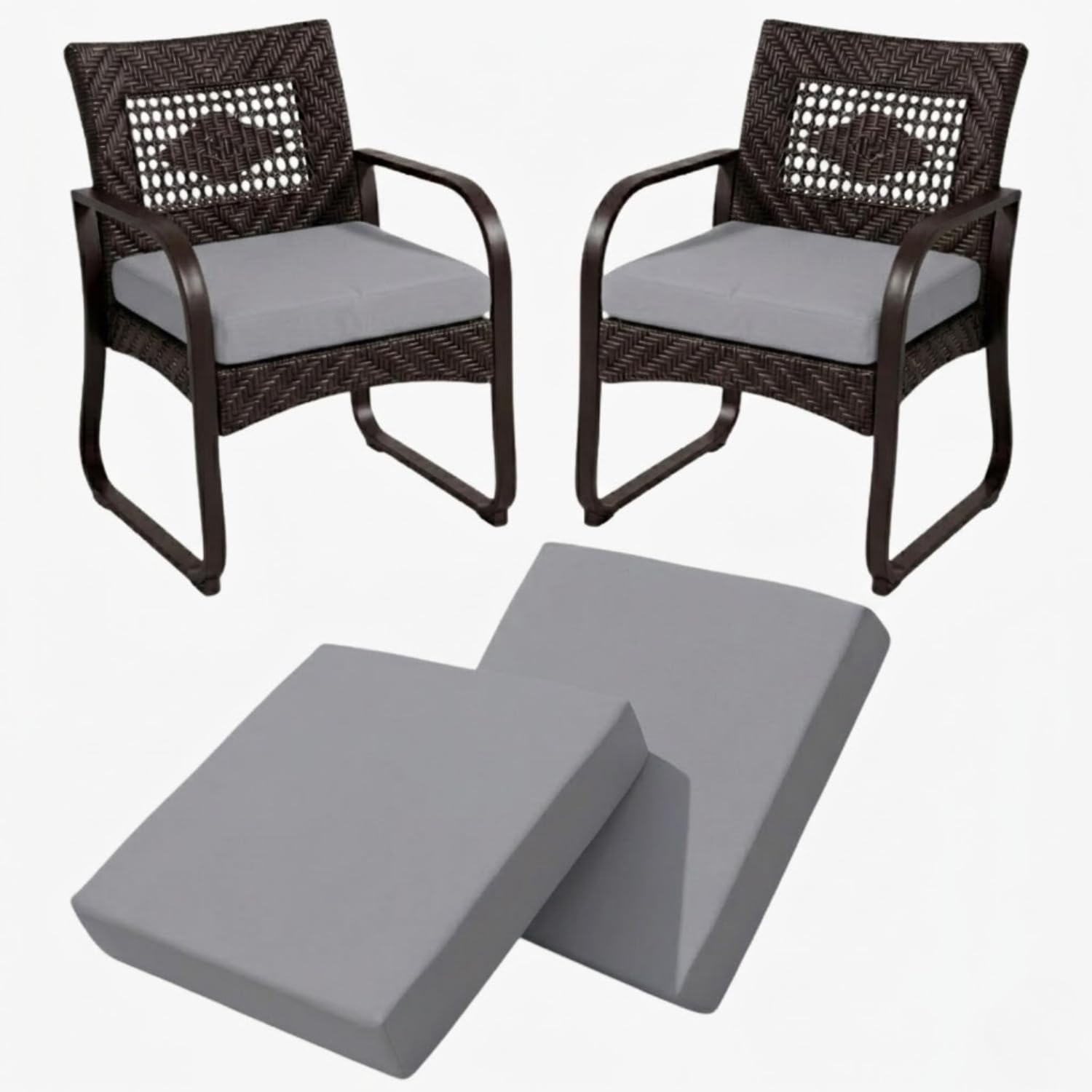 2 Pieces Waterproof Garden Chair Seat Pads Thick Rattan Outdoor Seat Cushions Removable Zipped Cover, Patio Dining Chair Pads for Indoor & Outdoor Furniture Seat Pad (Grey, 40cm x 40cm x 10cm)