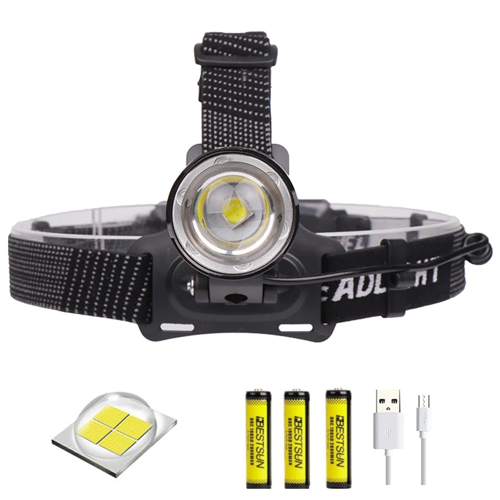 DUCOS LED Head Torch Rechargeable 50000 Lumens XHP70 Headlamp Super Bright Head Lamp 4 Modes Zoomable Waterproof  Headlight  for Camping Hiking Fishing Car Repairing