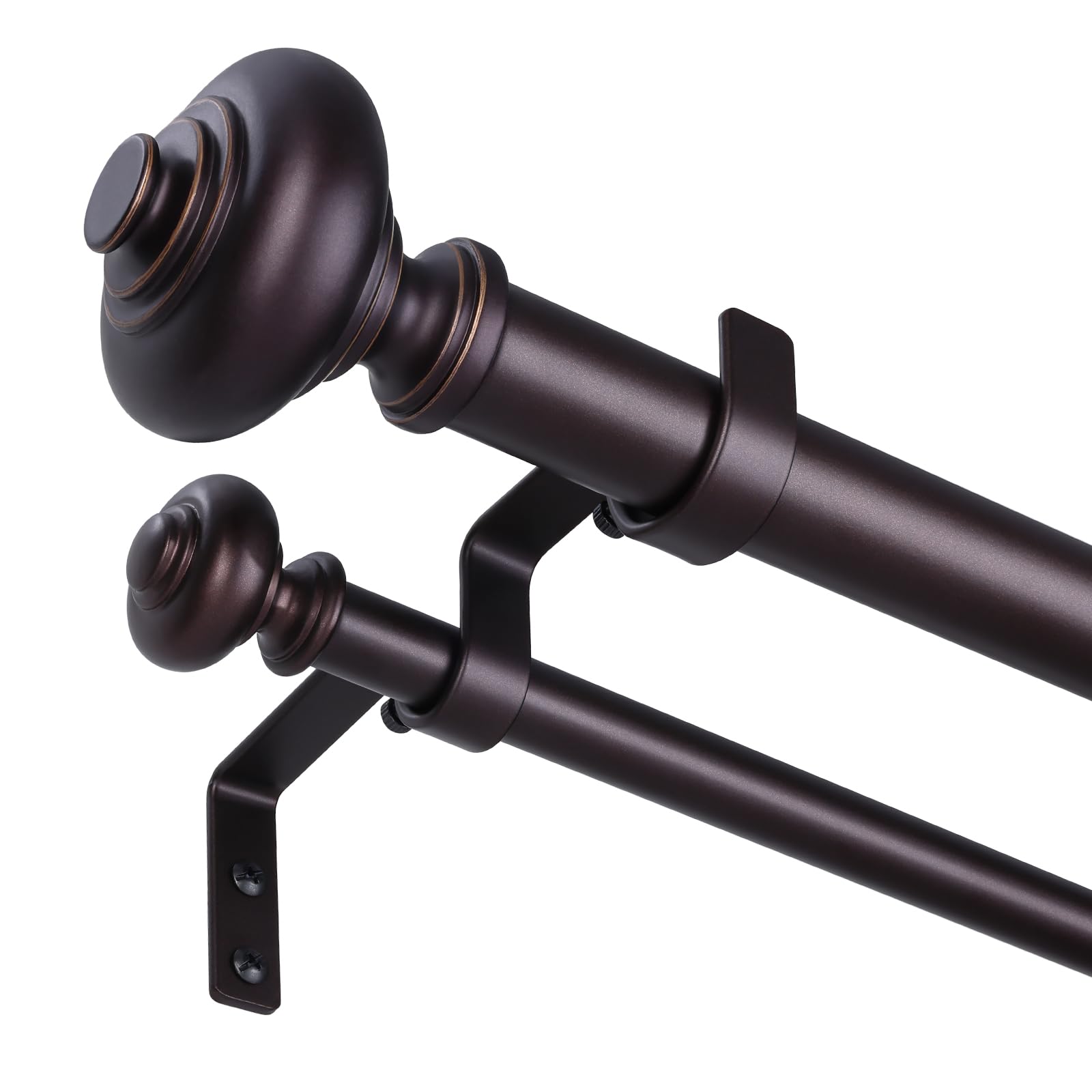Photo 1 of Bronze Double Curtain Rod 36 to 153 Inch, Decorative Adjustable 1 Inch Heavy Duty Extra Long Dual Curtain Rods for Windows, Boho Rustic Vintage Double Drapery Pole with Brown Finial