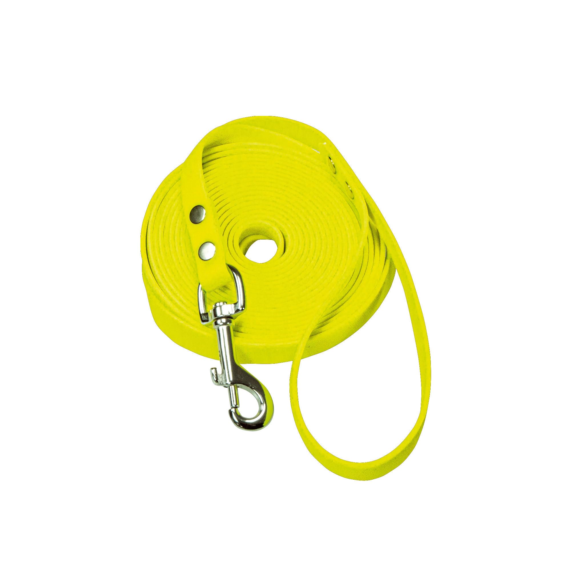 Schecker gelbe Biothane® Schleppleine mit Handschlaufe, 10 m / 19 mm extrem widerstandsfähig, witterungsbeständig und reißfest