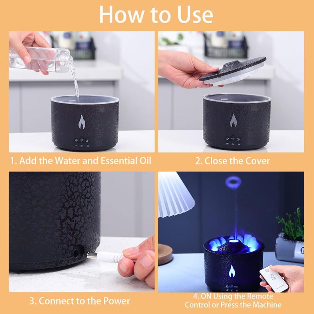 Difusor de Aceite Esencial de Llama con lámpara LED, humidificador de Aroma de Aire de volcán de 360 ​​ml, difusor de aromaterapia con Dos Modos de pulverización, para Yoga, Dormitorio, Hote