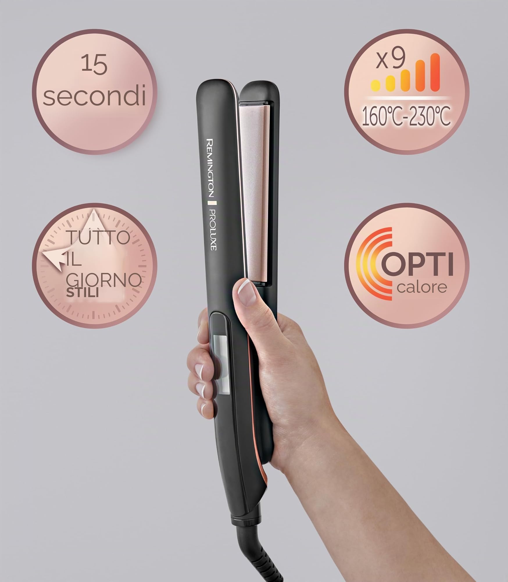 Remington Piastra Capelli - Piastre Strette in Ceramica strette Lunghe 110 mm - Tecnologia OPTIheat: risultati duraturi; Imp. Pro+ per Styling delicato; Display Dig; Riscaldamento Fast, ProLuxe S9100B