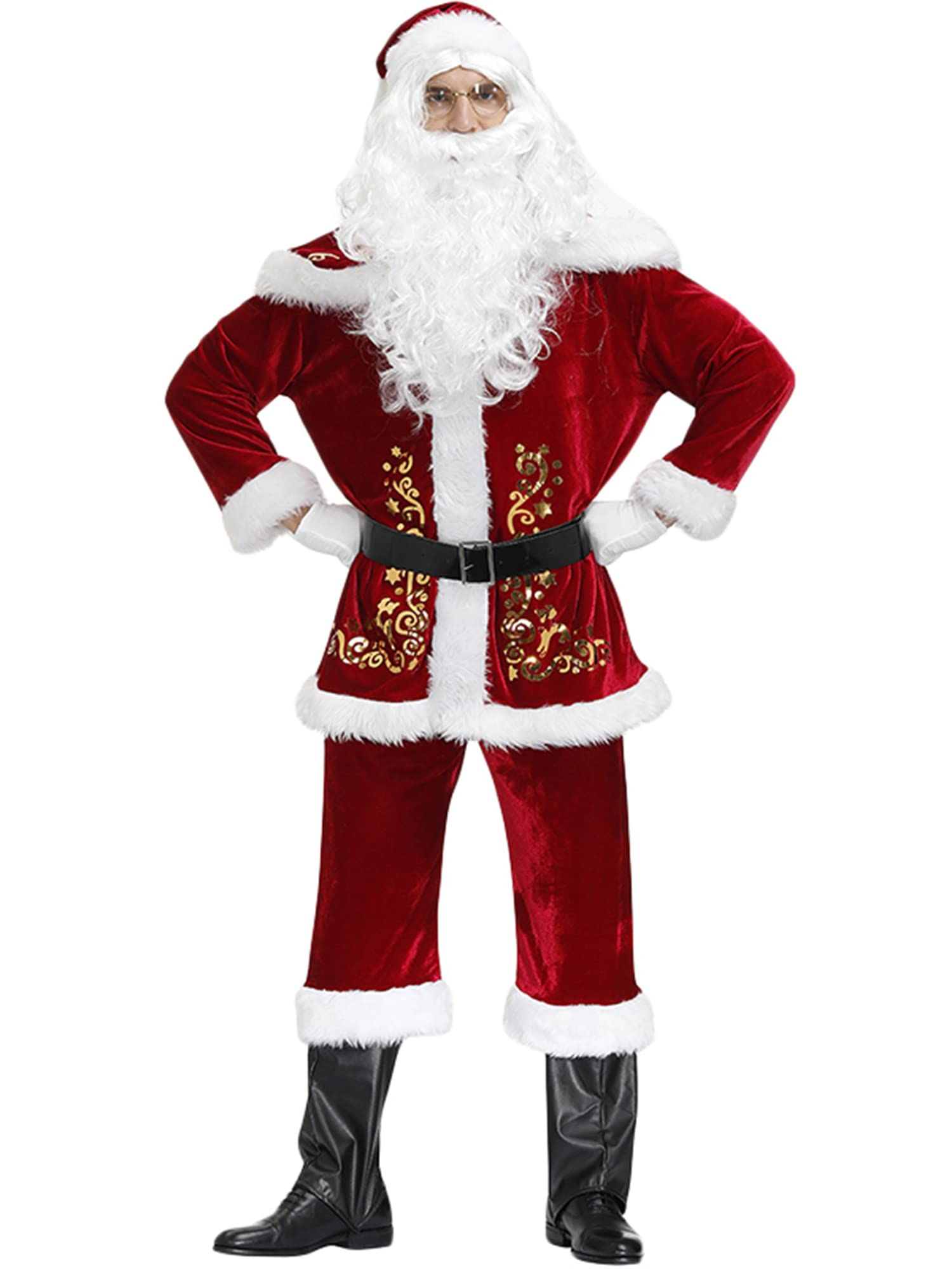 Svuitmsl Christmas Santa Claus Costume Outfits Luxury Deluxe Velvet Cosplay Fancy Dress Xmas Party Novelty Tops Pants Cosplay (E-Red Man, XXXXL)