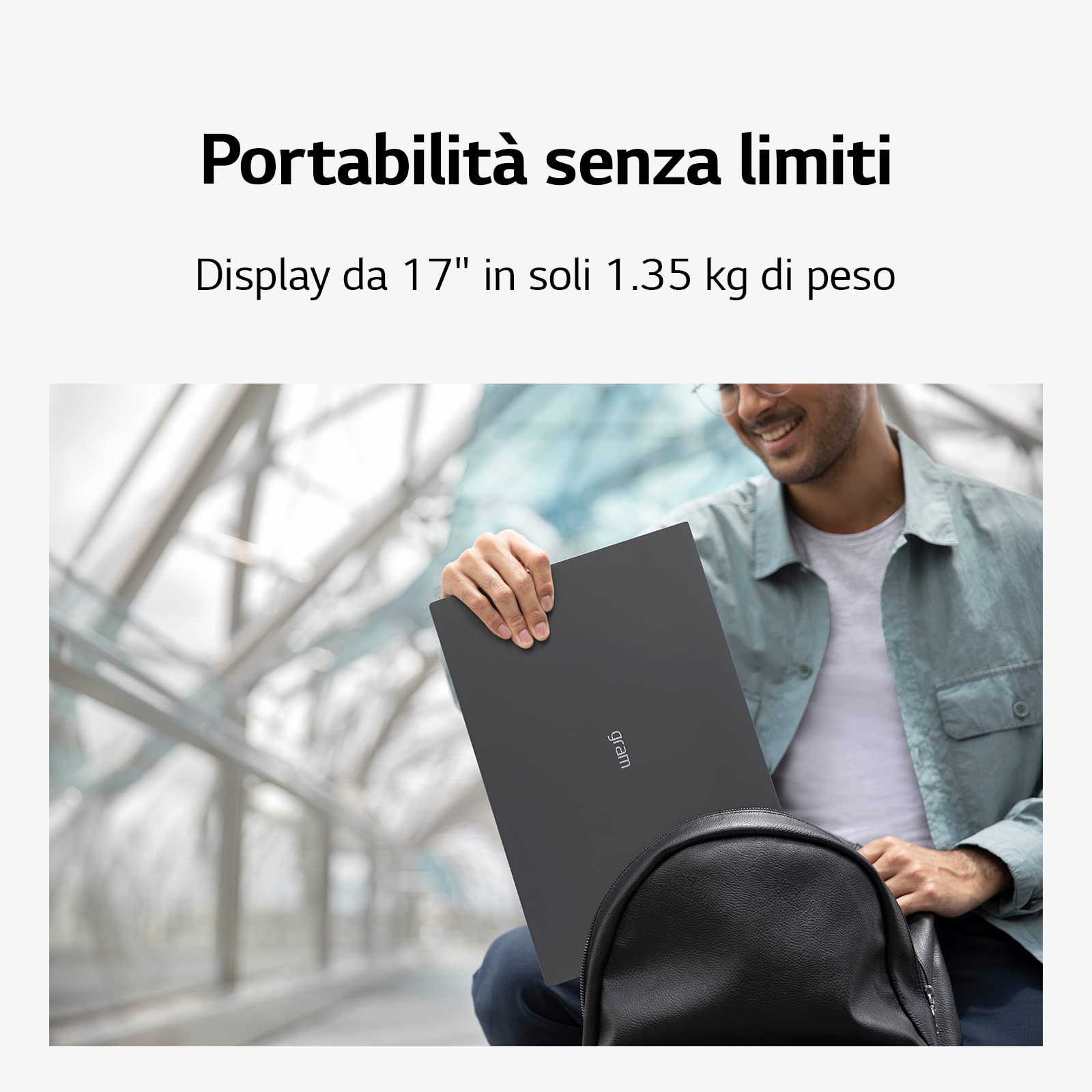 LG Gram 17Z90R, Display Anti-Glare IPS 17" QHD 16:10, 2560x1600, Intel EVO i7-1360P, RAM 16GB DDR5, SSD 1TB, Intel Iris Xe, Batteria 80Wh, Thunderbolt4, Win11 Home, Tastiera Italiana, 1350g, Grigio