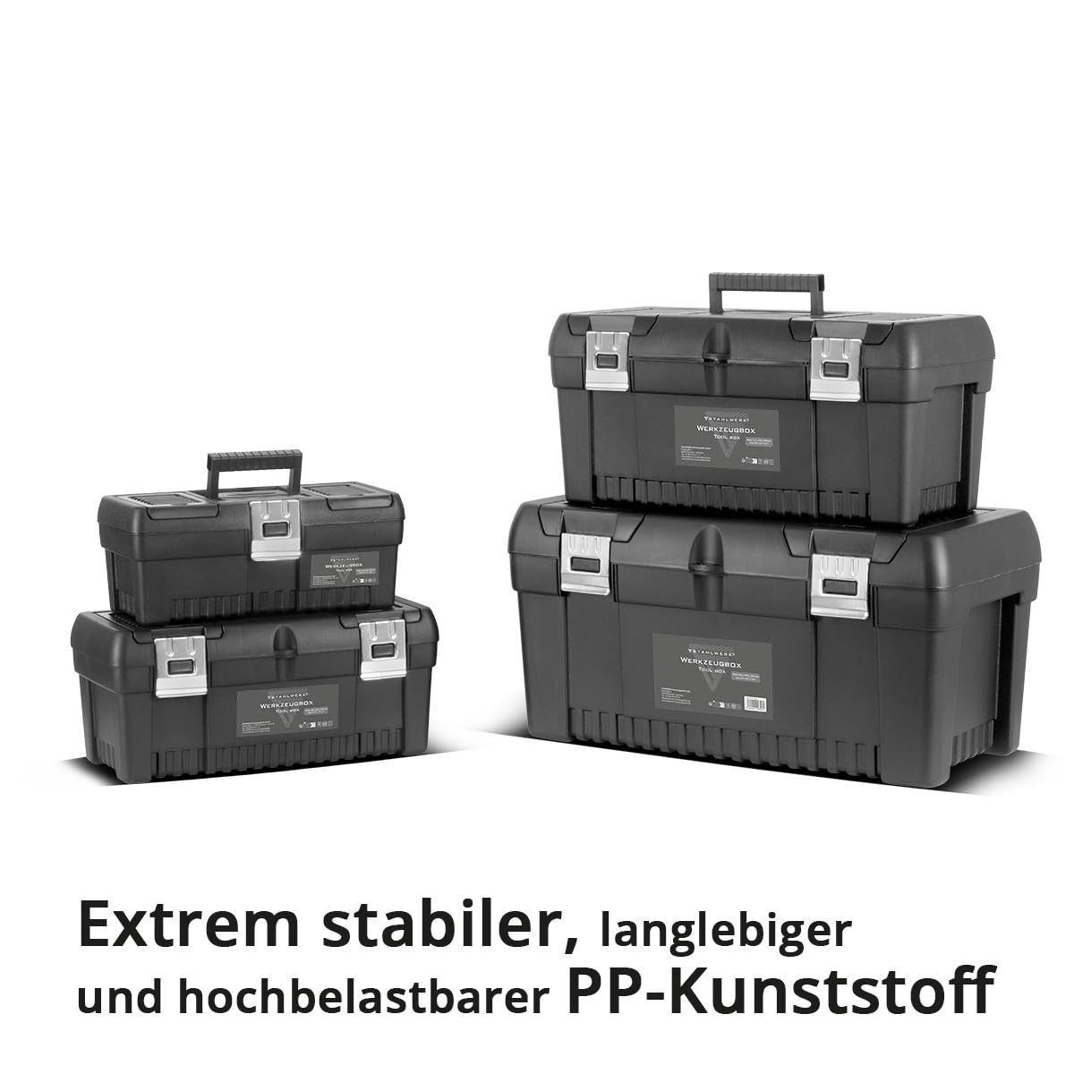 STAHLWERK Toolbox - Juego de 4 cajas de herramientas vacías, sistema modular 4 en 1 | Caja de herramientas, caja de herramientas, organizador de herramientas con cajas surtidas integradas