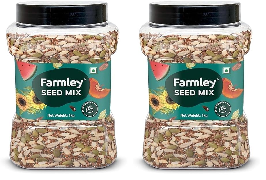 Image of Farmley Seeds Mix, Edible Seed I Healthy Diet Snacks | 100% Natural, dietary fiber,omega-3s I Chia, Pumpkin,Flax, Watermelon and Sunflower Seeds (1 kg) (Pack of 2)