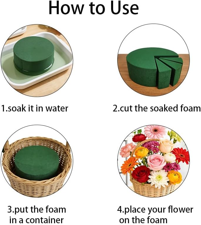 8 Pack Round Floral Foam Blocks 4" X 1.5" Green Wet Dry Flower Foam for Fresh & Artificial Flowers Arrangements, Wedding Party Decor and DIY Craft