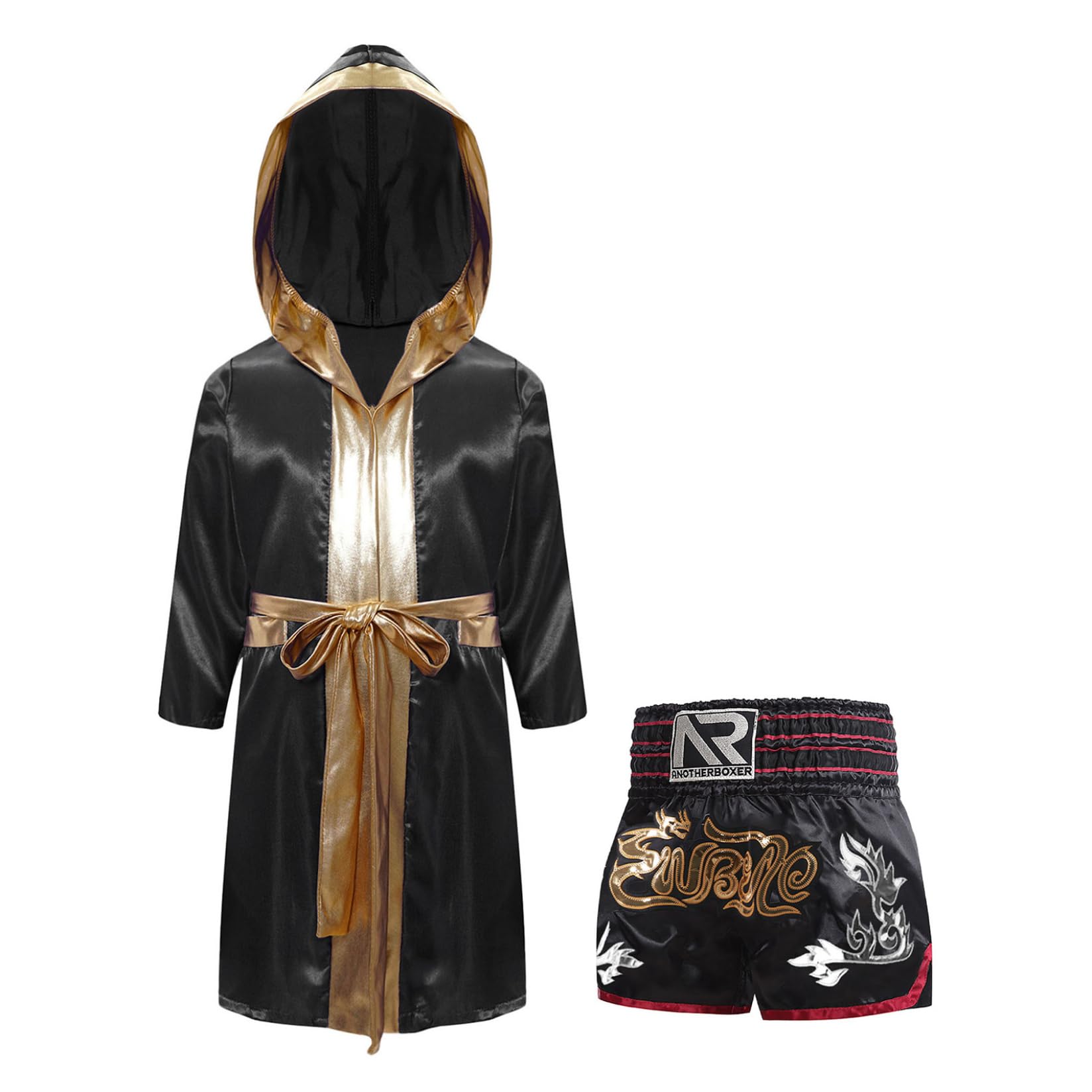 Runhomal Conjunto de pantalones cortos de boxeo para niño bata entrenamiento boxing MMA Muay Thai 9-10 Años
