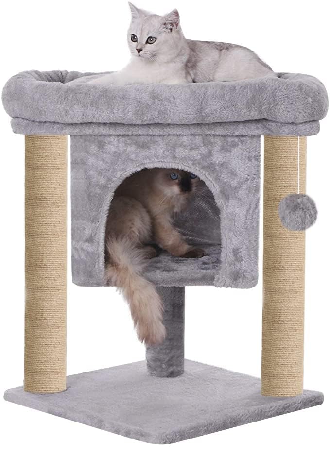 Furrlovers Scratching Post Cat Kitten Activity Tree | Plush Fur Fabric | Hanging Ball | Condo & Detachable Bed | Jute Covered Rope | Suitable for Kittens (Height 23 Inch) (Grey) (Grey) (B0D5CW7LY4) Amazon Price History, Amazon Price Tracker