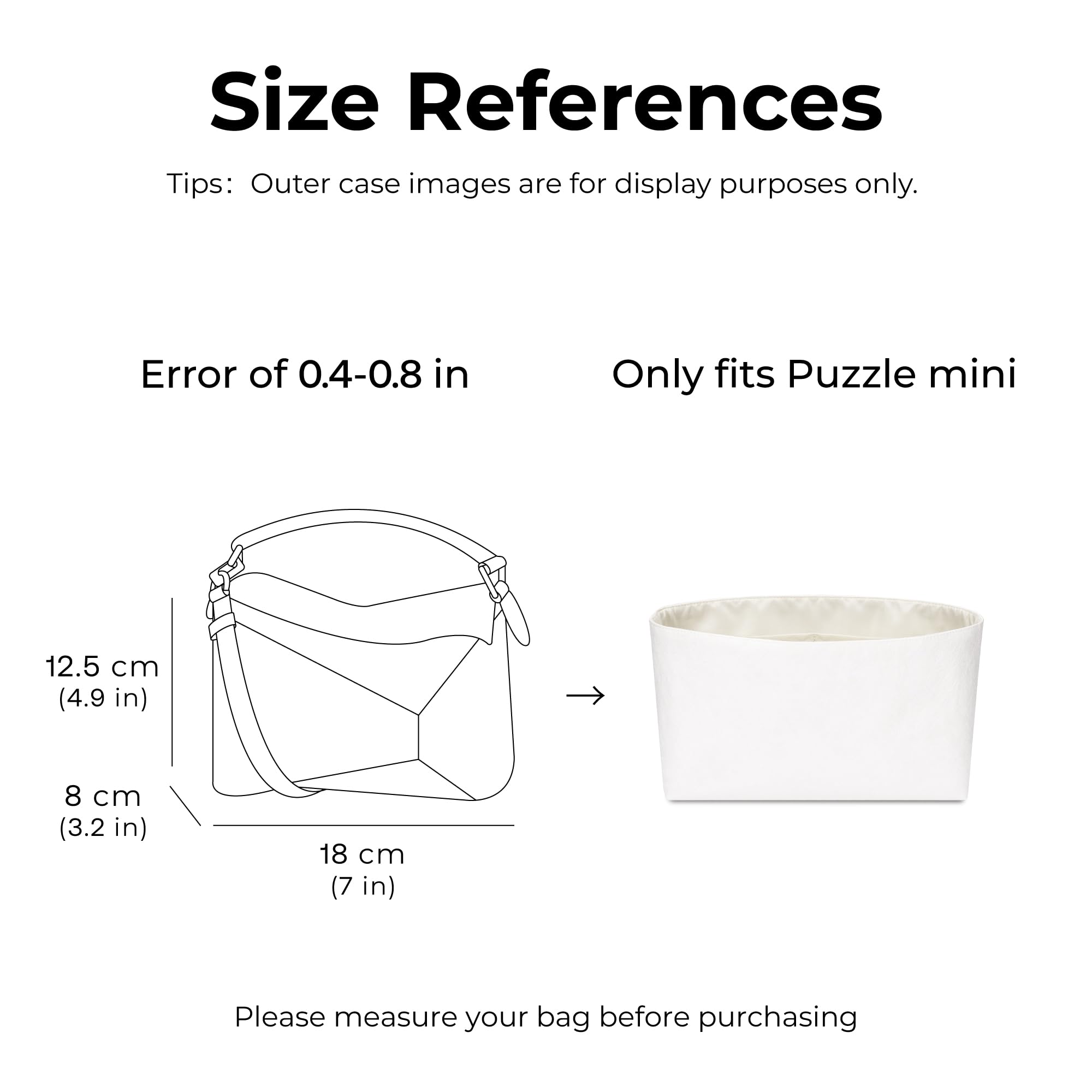 FANJI Project Tote Bag Organizer Insert for LOEWE Puzzle Mini, Custom Fit Inside Premium Craie Lightweight WaterResistant Purse Insert