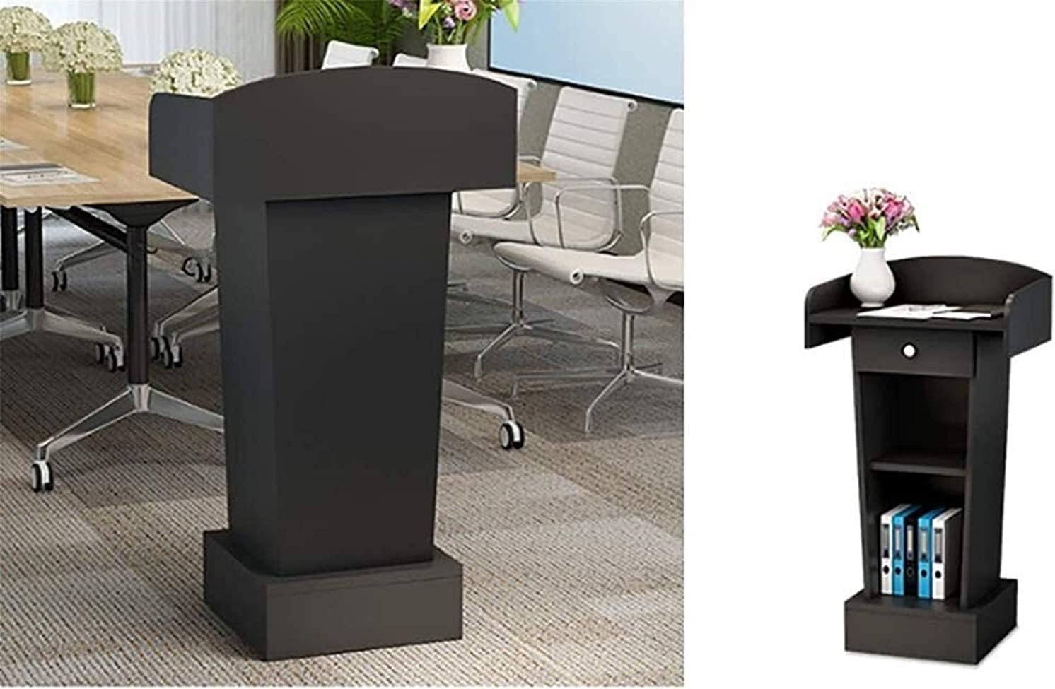 Podium Reception Desk Wood Standing Desk Lectern, Solid Wood Floor