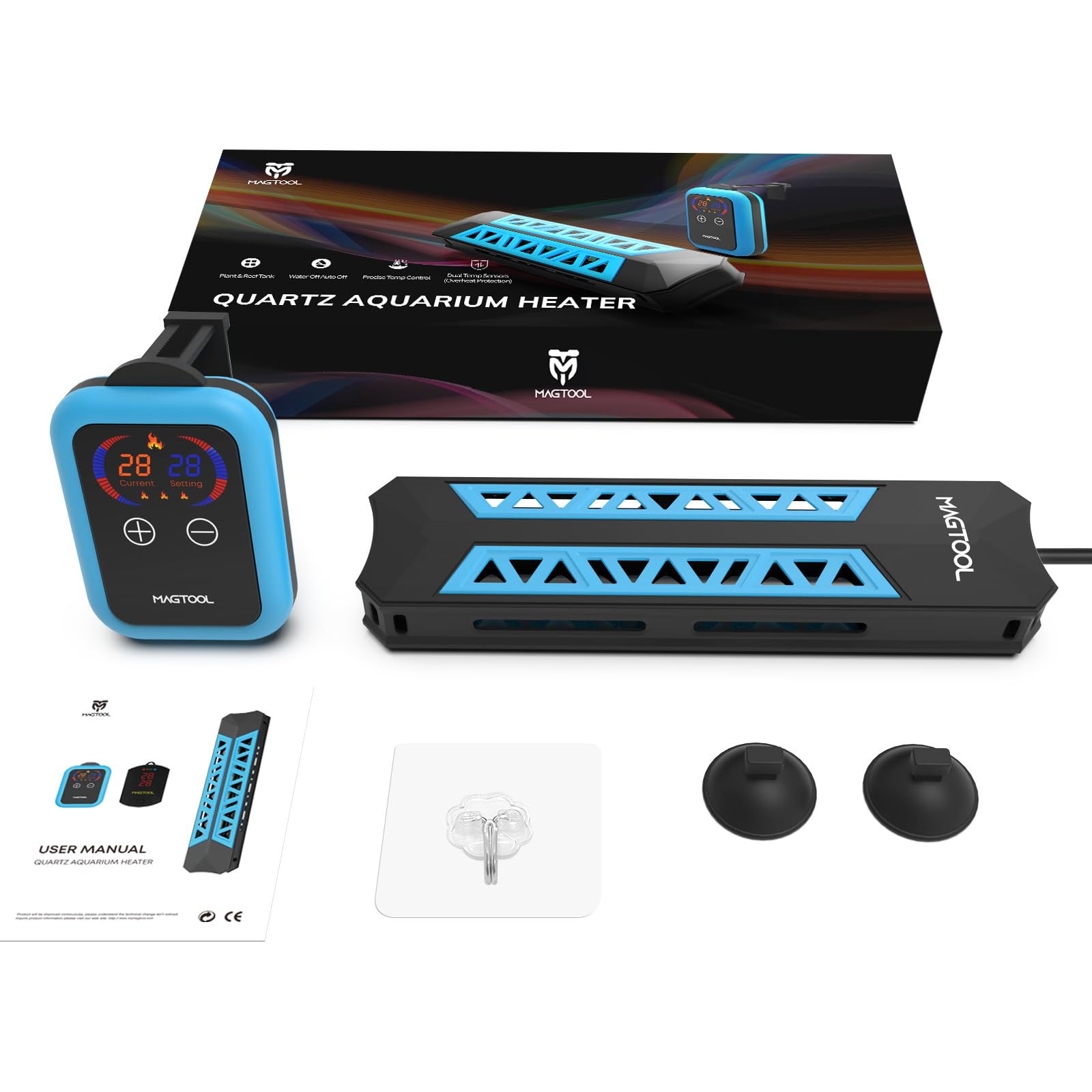 MagTool Riscaldatore Acquario da 100-1500 W, Aommergibile con Protezione da Temperatura Eccessiva e Spegnimento Automatico. Riscaldatore per Pesci con Controllore Digitale per Acqua Dolce e Salata