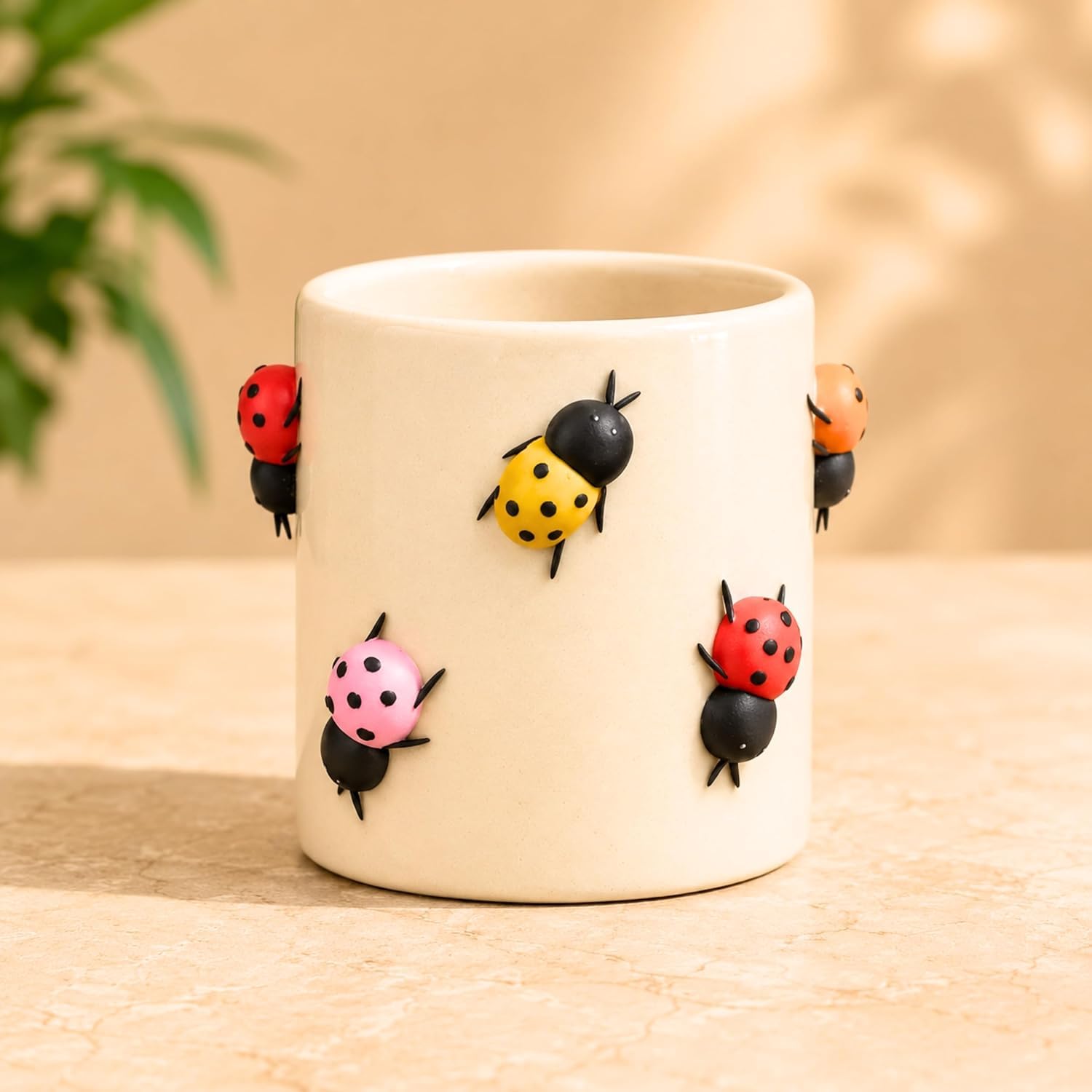 Ladybug Design Ceramic Planter Pot for Indoor Plants | Cute Decorative Flower Pot for Succulent, Money Plant, Tabletop, Home Office Desk, Balcony Garden & Home Decor | Pot Only-image-1