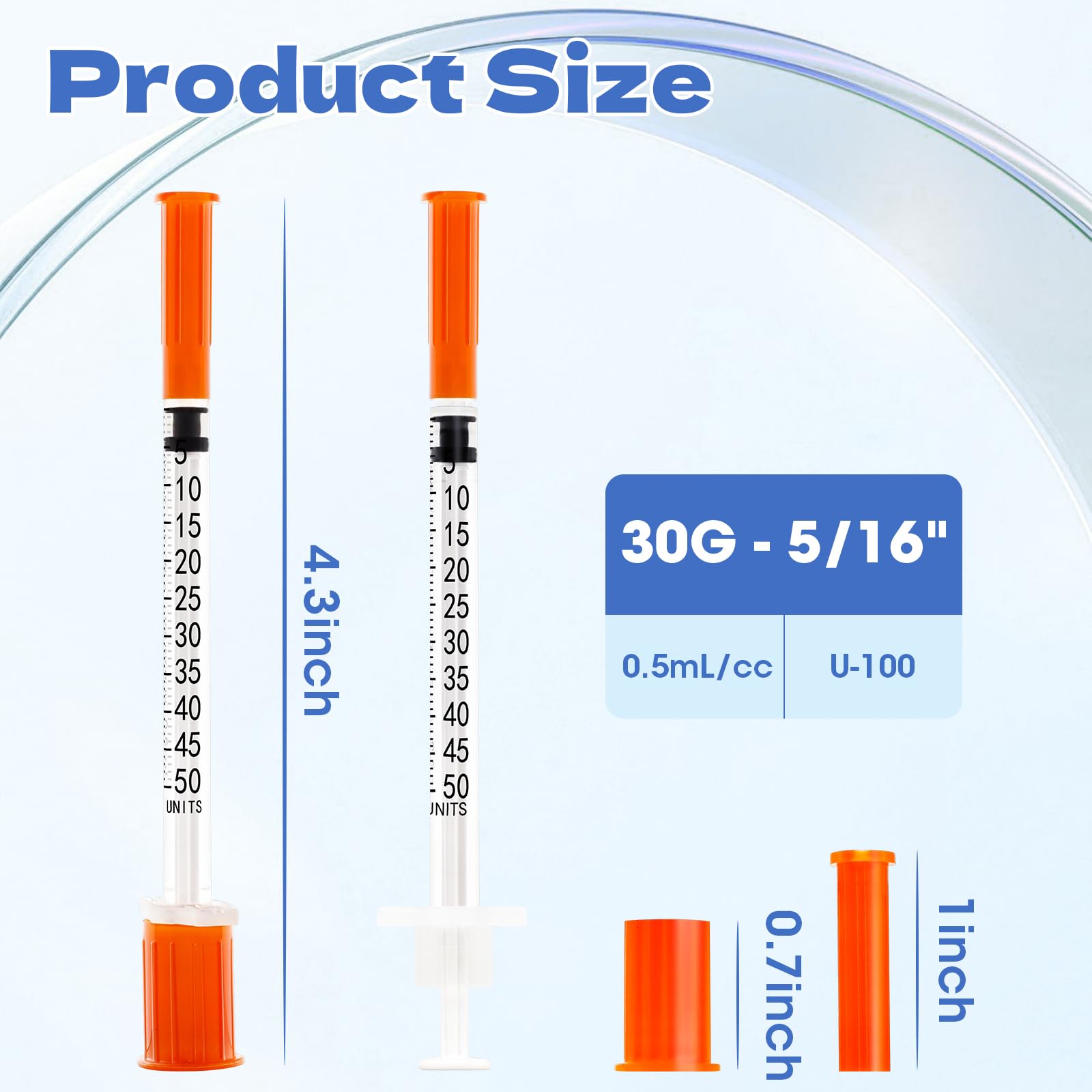 U-100 0.5ml Syringes 30G 5/16"(8mm), Lab Supplies, Individually Wrapped, Pack of 100 — Amazon image 2